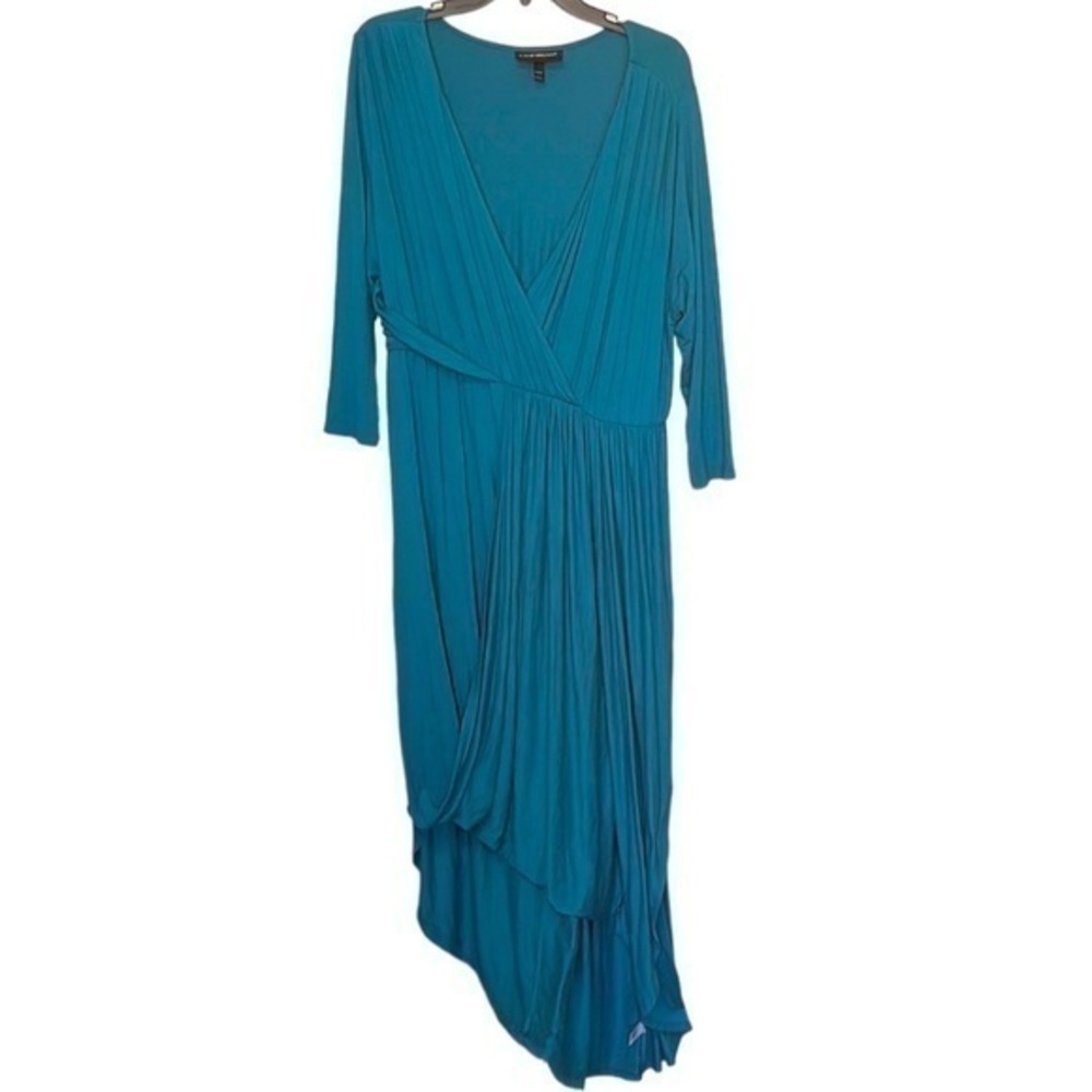 Lane Bryant Asymmetrical Maxi Dress 3/4 Sleeves, wrap dress, v neck, teal color